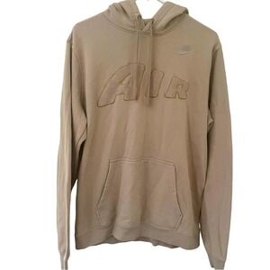 Rare NIKE Blue Tag Fleece Raised AIR Logo Pullover Hoodie Mens Large Beige Cream